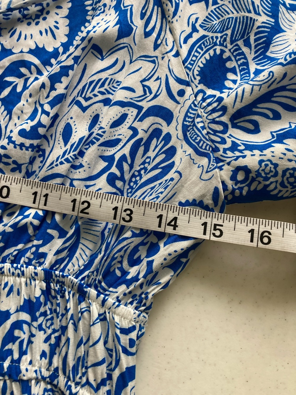Kindred Blue & White Paisley Maxi Peasant Dress with Puff Sleeves - Picture 7 of 9